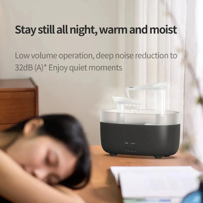Humidificador De Aromas Cascada Vapor Luz Led + Esencia Negro
