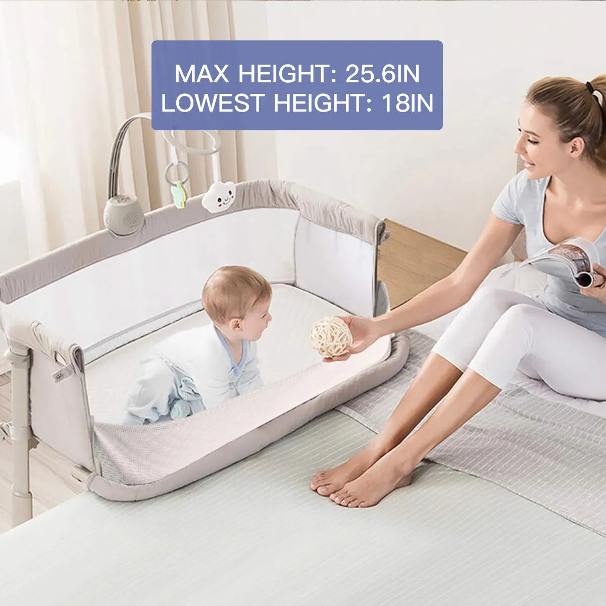 Cuna De Bebé Estilo Moisés Portátil Ajustable Lado De Cama