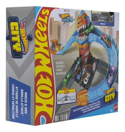 Pista de autos Hot Wheels City Gorila en la Gasolinera color azul - 2 piezas