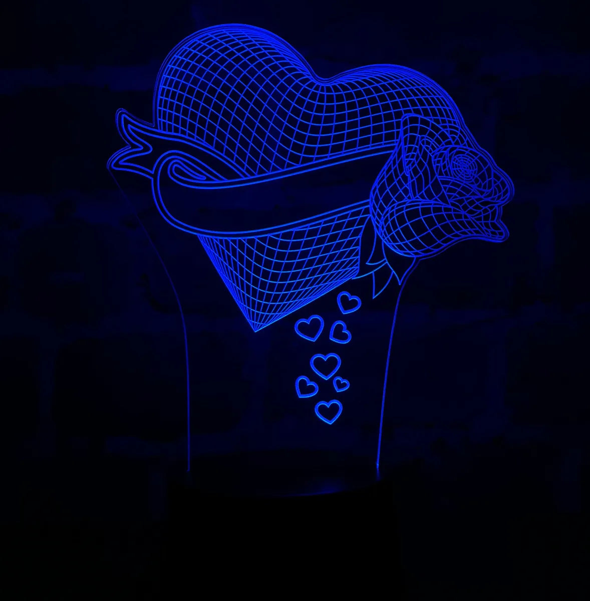 Lámpara Led Corazón Con Rosa Regalo Aniversario Decoración Negra