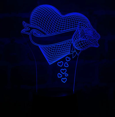 Lámpara Led Corazón Con Rosa Regalo Aniversario Decoración Negra