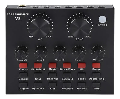 Tarjeta De Sonido V8- Mezclador De Audio,transmision En Vivo Negro