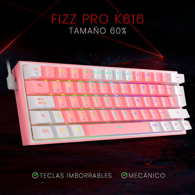 Teclado Redragon Fizz Pro K616-rgb Rosa/blanco Español Gamer Color Del Teclado Rosa Idioma Español Latinoamérica