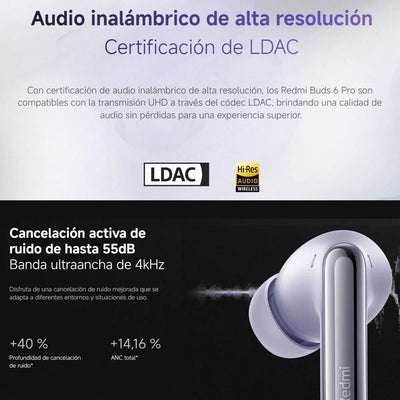 Xiaomi Redmi Buds 6 Pro, Auriculares Táctil, Anc, 3-mic, Wht Blanco