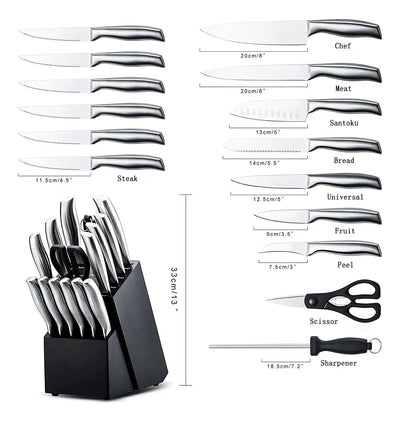 Juego Cuchillos Cocina Set 15 Piezas Acero Quirúrgico Base De Madera Modernos Premium