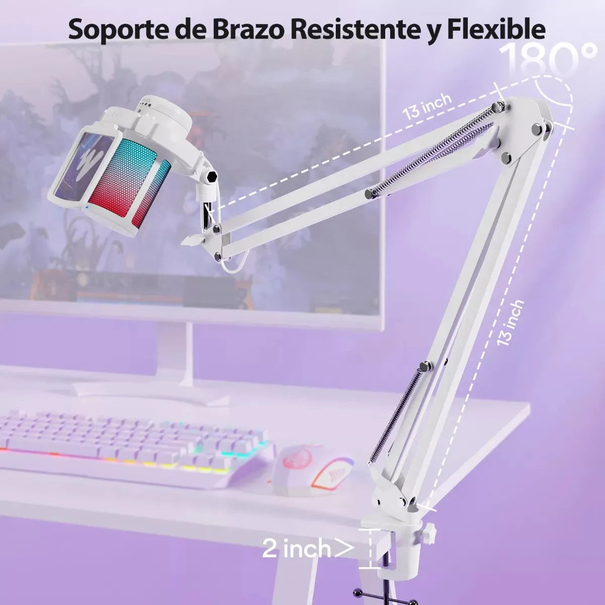Micrófono Maono Dgm20s Cardioide Condensador Usb Profesional Con Cancelación De Ruido y Con Soporte De Brazo Rgb Color Blanco