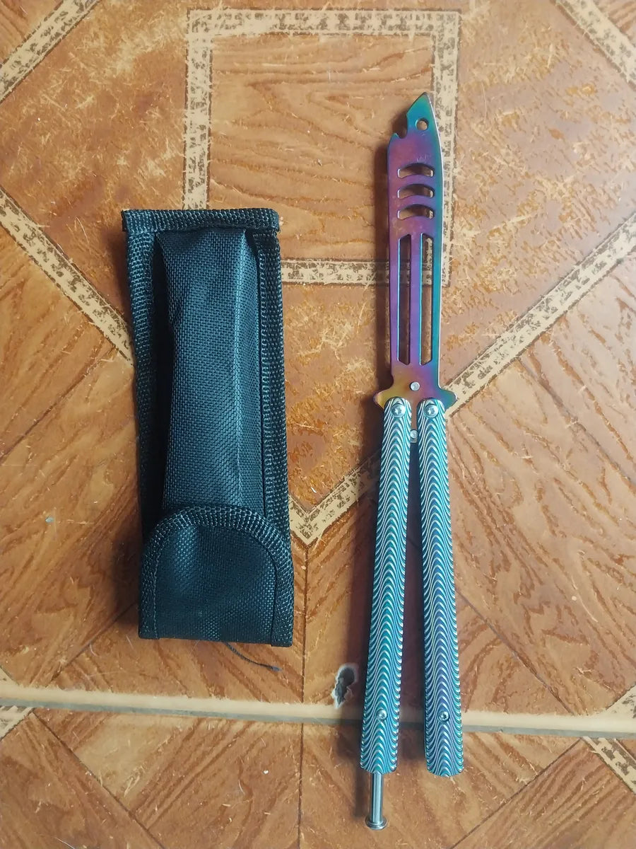 Navaja Cuchillo Mariposa De Entrenamiento Acero Camping Plateado