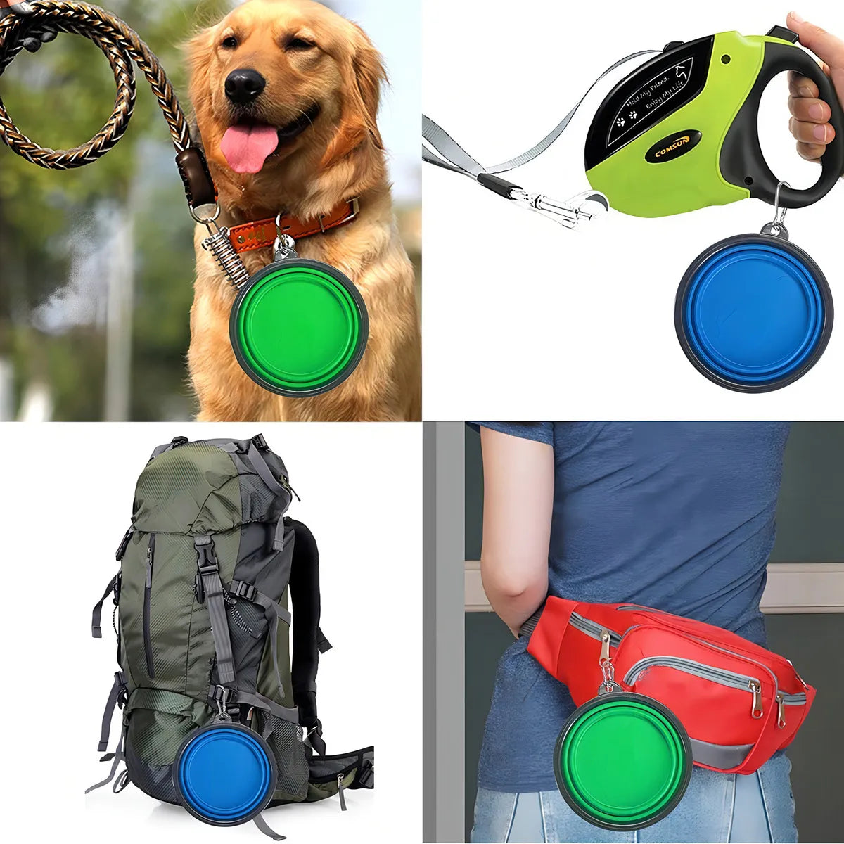 Plato De Goma Plegable Portátil De Mascotas Perro Y Gato Color Azul
