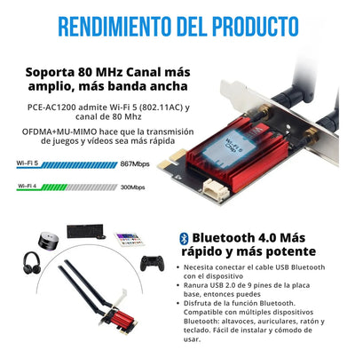 Adaptador Wifi Bluetooth Pc Tarjeta Red Pcie Doble Banda 5g