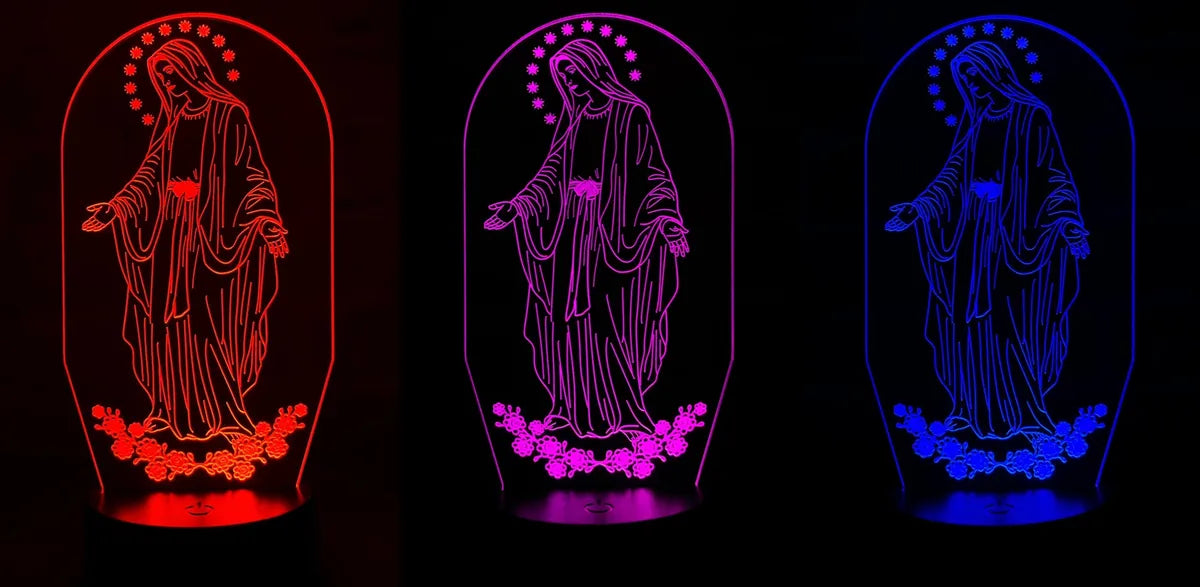 Lámpara Led Virgen Milagrosa Holograma Decoración Regalo Negra