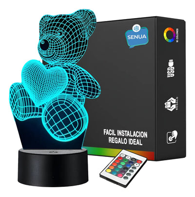 Lampara De Noche Led 3d Oso Niños Regalo Novios Amor Negra