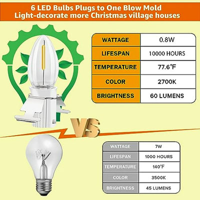 Luces Led C7 Para Villa Navideña, 6 Bombillas 9 8ft, Calido