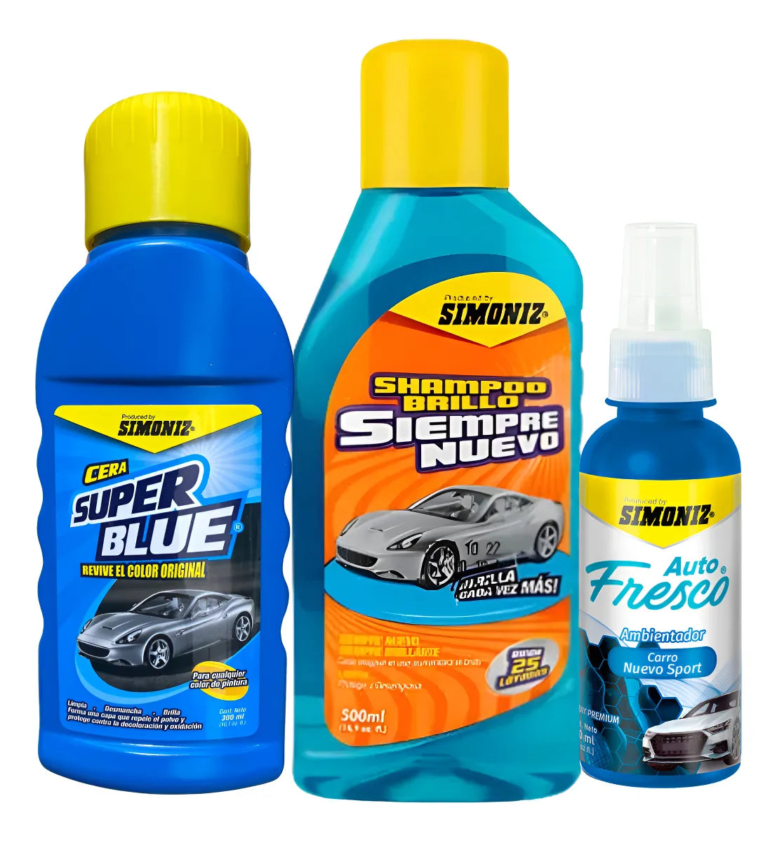 Shampoo Brillo Simoniz 500ml Y Cera Superblue Y Ambientador
