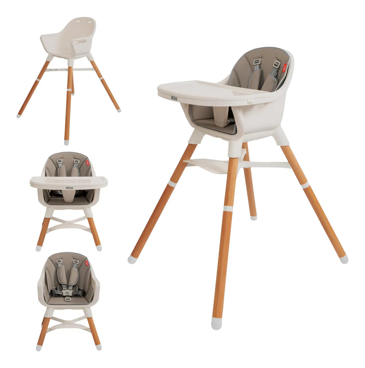 Silla Alta 4 En 1 Para Bebé Ajustable Con Bandeja Gris