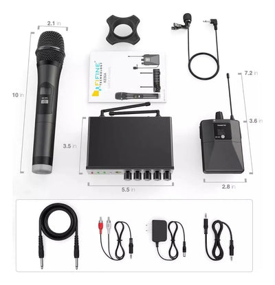 Sistema de micrófono UHF con doble cable Fifine K036, color negro