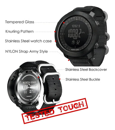 Reloj North Edge-apache Apache Sports Outdoors Digital .. Color de la correa Negro Color del bisel Metal Función Bise Color del fondo Negro