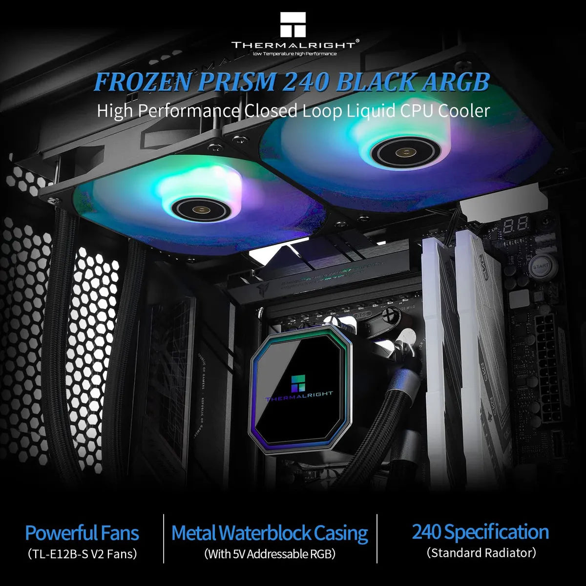 Thermalright Frozen Prism 240 Black Argb Enfriador Para Cpu Con Ventilador Argb De 4.724 In Lga1700/1150/1151/1200/2011