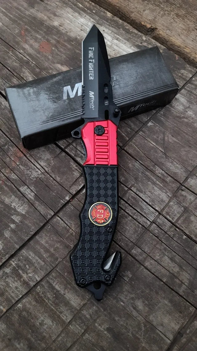 Cuchillo Navaja Tactica Rescate Bomberos Rompevidrios Daga Negro