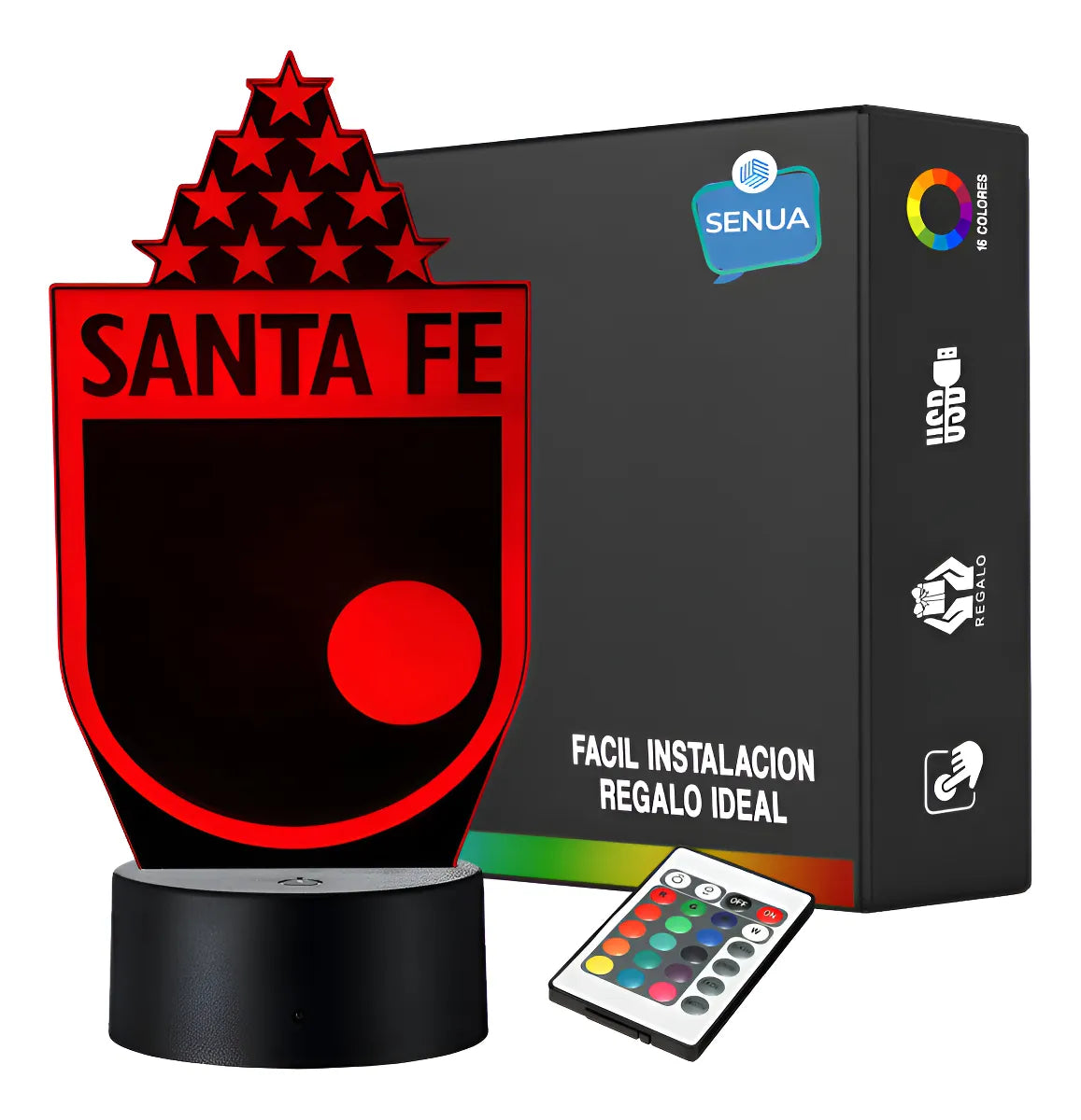 Lámpara De Noche Led Santa Fe Con Estrellas Holograma Regalo Negro