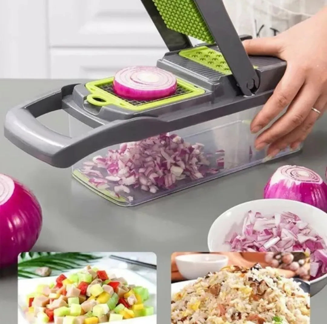 Cortador De Verduras 14 En 1 Rallador Rebanador Con Accesori Griss Oscuro
