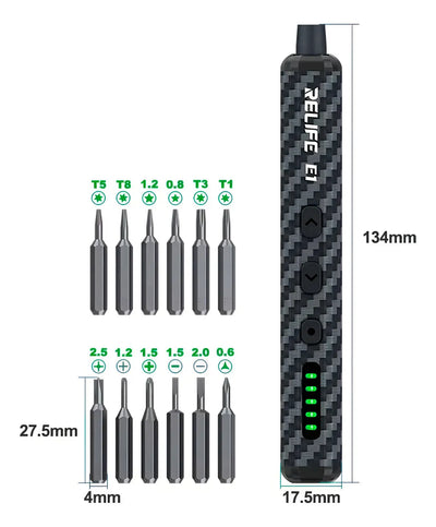 Destornillador Electrico Relife E1 12 Puntas Celulares Color Negro