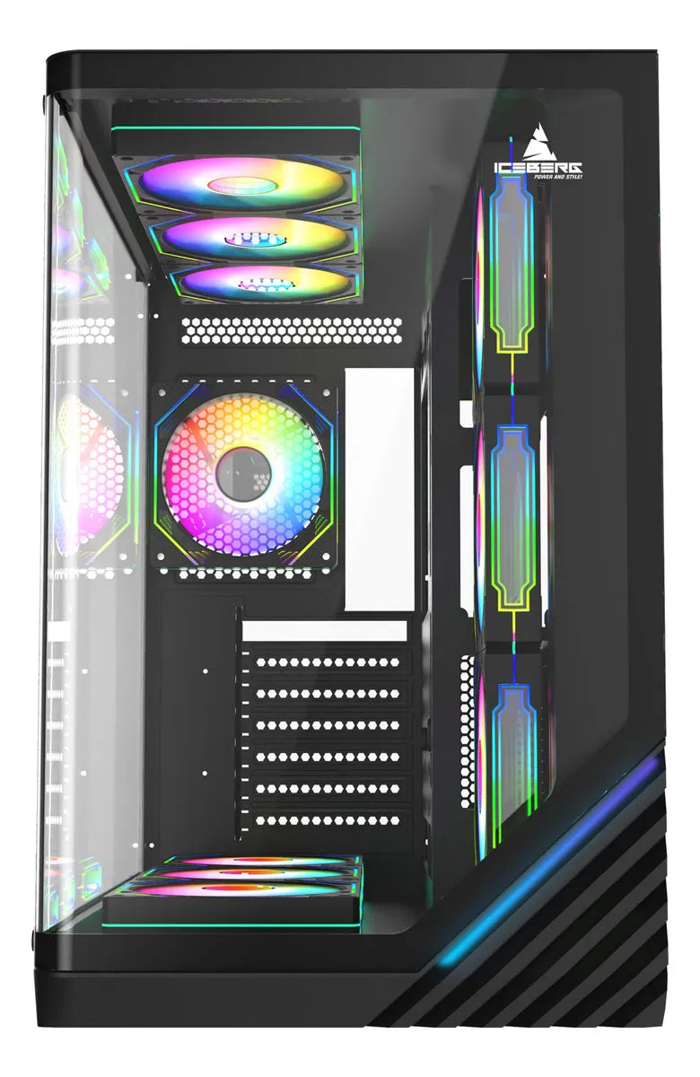 Gabinete Gamer Iceberg Crystal Wave L 7 Ventiladores Argb Color Negro