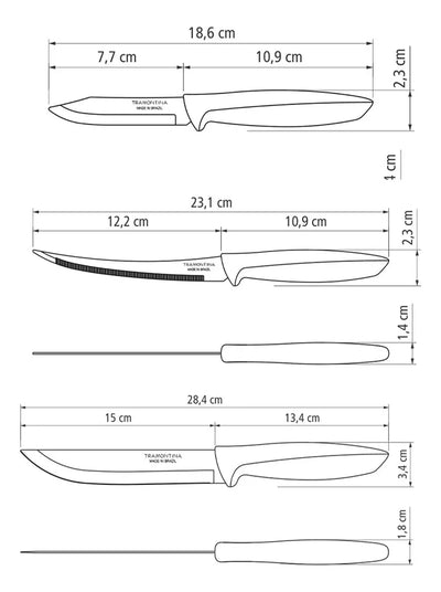 Cuchillos Tramontina Plenus en Acero Inoxidable y Polipropileno Negro 6 Piezas