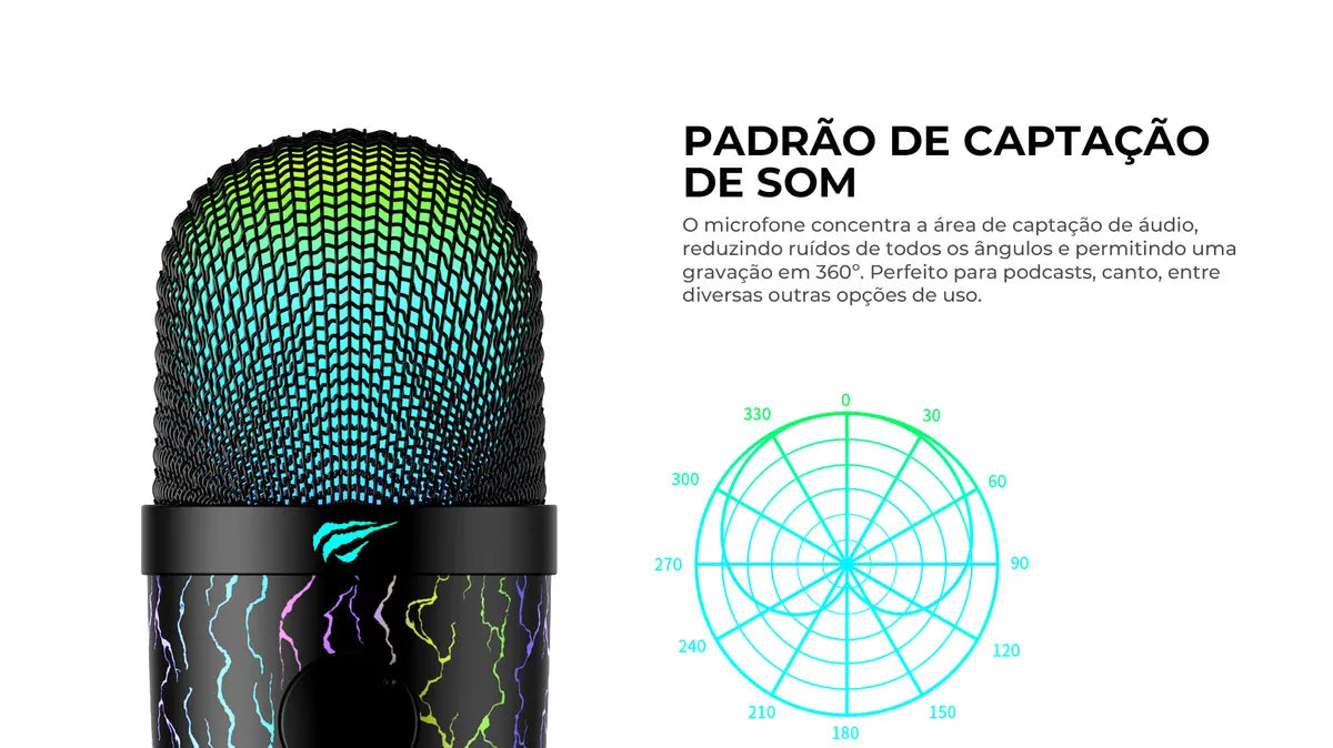 Micrófono USB omnidireccional para jugadores Mesa Havit Gk52 Rgb, negro