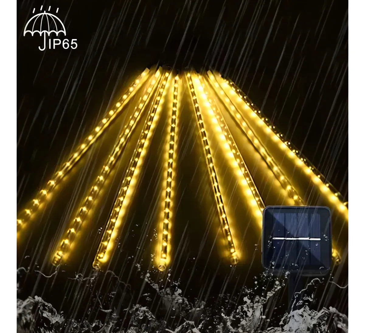 Luz Navideña Led Lluvia De Meteoro Panel Solar Luces Amarillo