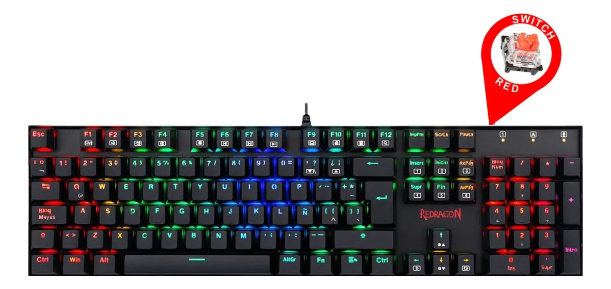 Teclado Gamer Redragon Mitra K551 Spanish Red Switch Black Teclado Negro Idioma Español España