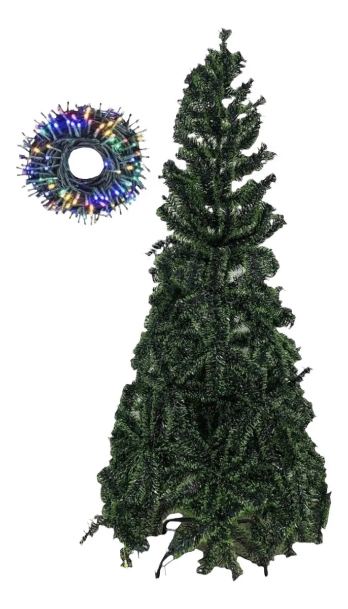 Arbol De Navidad Tipo Eco Punta Verde 210cm Incluye100luces. Verde Oscuro