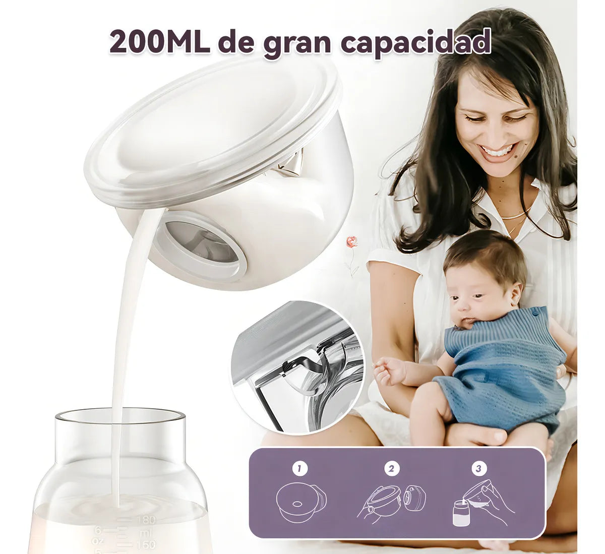 Extractor de Leche Eléctrico Manos Libres con Temporizador Marca Le Forge Color Rosa