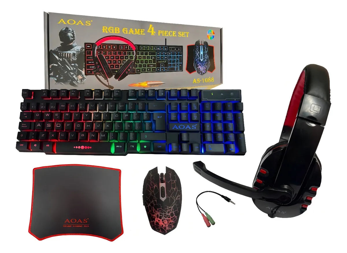 Combo Gamer 4-en-1 Aoas : Teclado, Mouse, Pad, Diadema