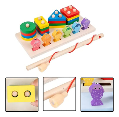 Juego Madera Encastre Y Pesca 2 En 1 Aprendizaje Niños Color Multicolor