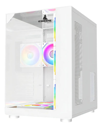 Chasis Gamer Iceberg Crystal Cube S Black 6 Fans Argb Atx Color Blanco