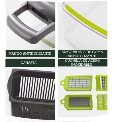 Mandolina Cortador Verduras Multi Picador Vegetales 15 En 1 Verde