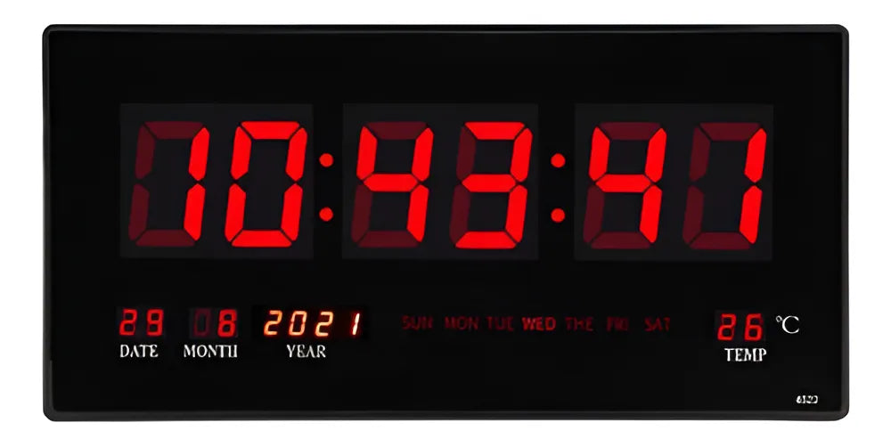 Reloj de pared LED digital grande con temperatura de día, mes y año