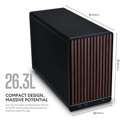 Caja Lian Li A3 Matx-wd, Madera Frontal, Soporta 360mm Aio