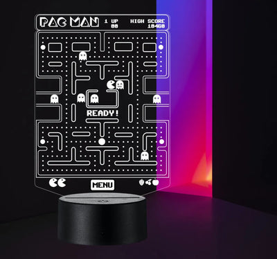 Lámpara De Noche Led Pac Man Decoración Regalo Holograma Negra