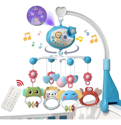 Móvil Musical Con Proyector Para Cuna Bebe Color Azul