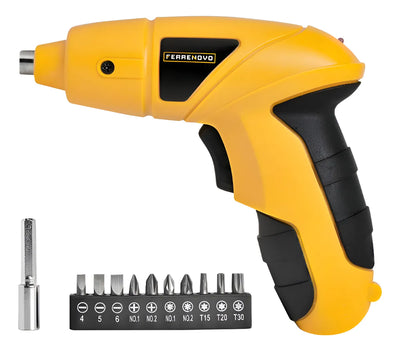 Destornillador Inalámbrico Ferrenovo Con Carga Usb + 10 Punt - Amarillo