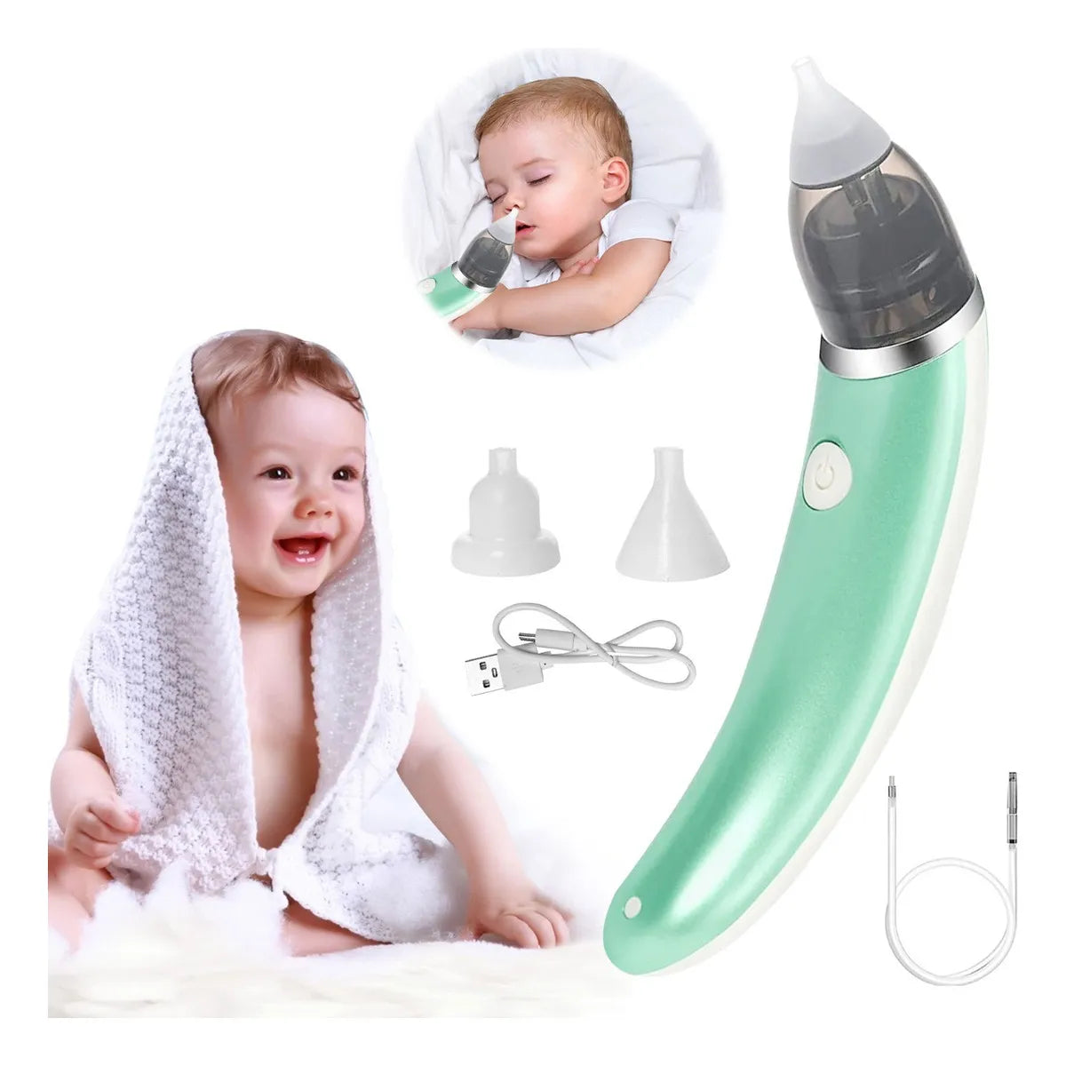 Aspirador Nasal Bebé Recargable Con 5 Niveles Succión Color Verde Claro