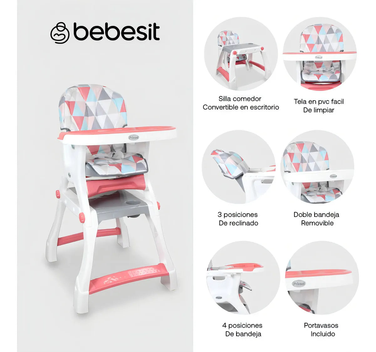 Silla Comedor Y Escritorio Bebesit Niños Kinder Color Rosa