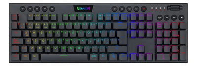 Teclado Redragon Horus QWERTY Redragon Low profile Linear Red español latinoamérica color negro con luz RGB