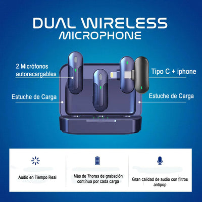 Micrófono Inalambrico De Solapa Tipo C Iphone Y PC Con Estuche De Carga Doble Receptor y Cancelación de Ruido y Antipop Vimai M8C-2 Negro