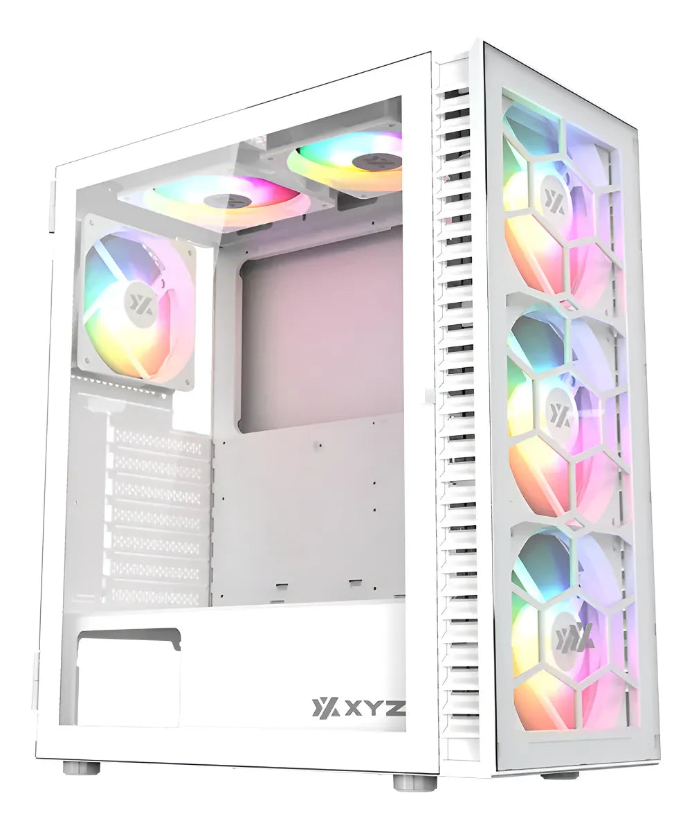 Chasis Gamer Xyz Airone 100 Glass Blanco X6 Fans Argb Vidrio