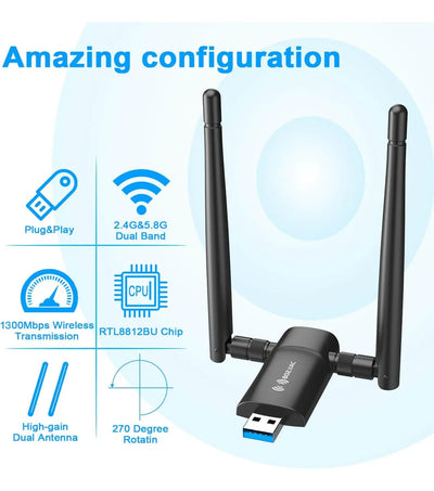 Adaptador Inalambrico Usb Wifi Para Pc 802.11ac 1200 Mbps