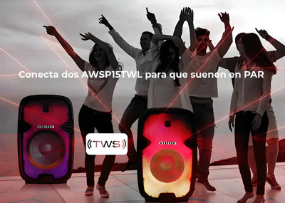 Cabina Aiwa AWSP15TWL Bluetooth Radio Fm Microfono Tripode Color Negro