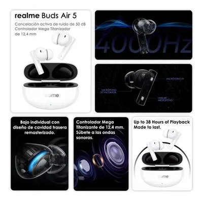 Audifonos Bluetooth Realme Buds Air 5 Earbuds Blanco