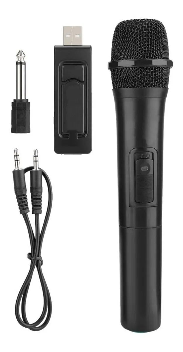 Microfono Inalambrico Profesional + Receptor Usb + Adaptador Color Negro
